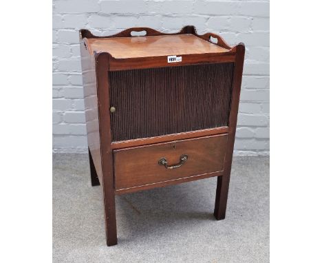 A George III mahogany tray top commode with tambour cupboard over drawer, 54cm wide x 79cm high. 