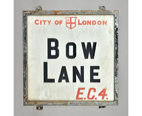 London Street Sign; Bow Lane EC4, 45cm, x 45cm, with original Corporation of London authenticity certificate and reference nu