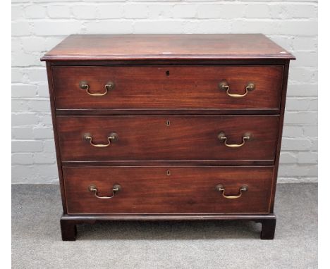 A George III mahogany chest with three long graduated drawers on bracket feet, 95cm wide x 84cm high. 