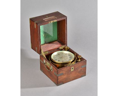 A Victorian mahogany and brass-bound two day marine chronometer with Poole's auxiliary compensation by Reid & Sons Newcastle 