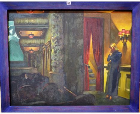 After Edward Hopper "New York Movie 1939", oil on canvas, 74cm x 94.5cm. Provenance; property from the late Sir David Tang Th
