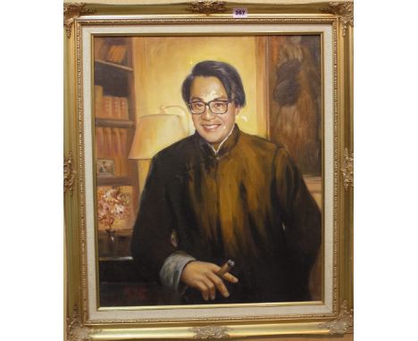 Chinese School (20th/21st century) Portrait of Sir David Tang, oil on canvas, signed, 59.5cm x 49.5cm. Provenance; property f
