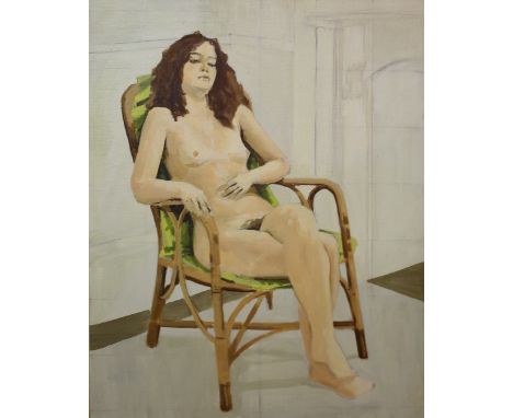 Sir David Tang, (1954-2017), Nude; Portrait, two, oil on canvas, both unframed, the first 76.5cm x 60cm, the second 60.5cm x 
