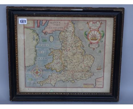 A map by (Christopher SAXTON /  William KIP):  Englalond Anglia Anglosaxonum Heptarchia.  31cm x 38cm, hand-coloured, decorat