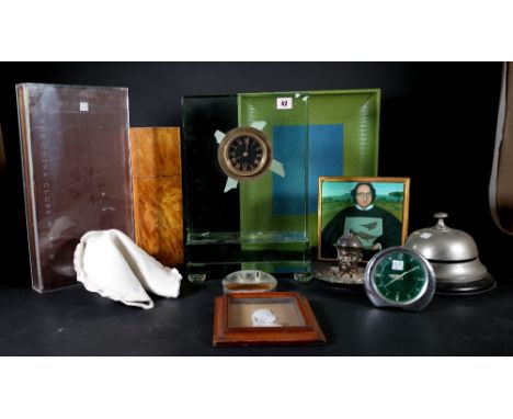 A quantity of collectables; Shanghai Tang items including; silver plated figural inkwell, clock, silver plated ashtray, also 