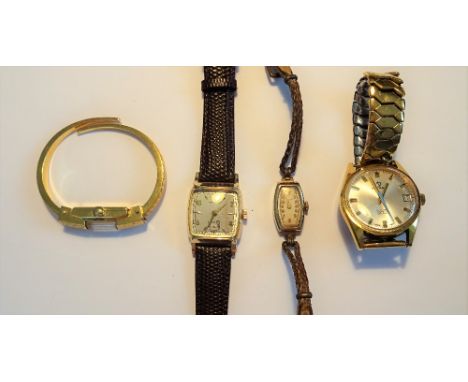 A Hamilton gilt metal curved square cased gentleman's wristwatch, the signed silvered dial with gilt Arabic and lozenge shape
