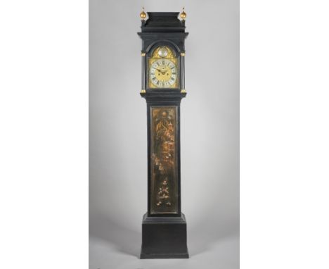 AN EBONISED AND CHINOISERIE DECORATED LONGCASE CLOCKThe movement by William Skikelthorp, LondonThe case with a domed top abov