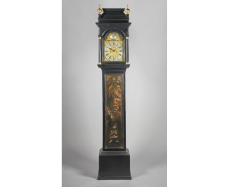 AN EBONISED AND CHINOISERIE DECORATED LONGCASE CLOCKThe movement by William Skikelthorp, LondonThe case with a domed top abov