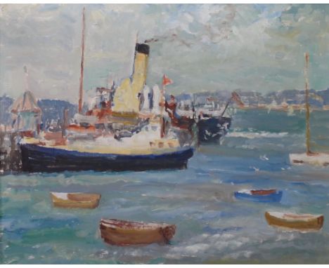 Ronald Ossory Dunlop (1894-1973), Harbour scene with shipping, oil on canvas, 40cm x 50cm.Provenance: Dunlop was a friend of 