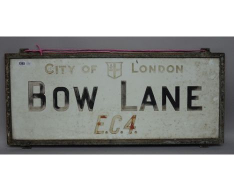 London Street Sign; Bow Lane EC4, 91cm, x 38cm, with original Corporation of London authenticity certificate and reference nu