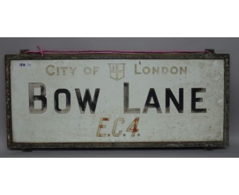 London Street Sign; Bow Lane EC4, 91cm, x 38cm, with original Corporation of London authenticity certificate and reference nu