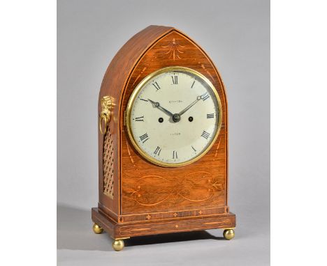 A REGENCY ROSEWOOD INLAID AND OUTLINED BRACKET CLOCKThe dial inscribed Radford, Leeds, circa 1810The lancet-shaped case with 