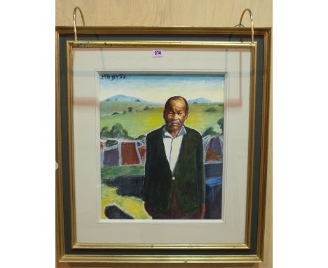 M ** Pemba (late 20th century) Portrait of a man, oil on board, signed and dated 92, 44cm x 37cm. Provenance; property from t