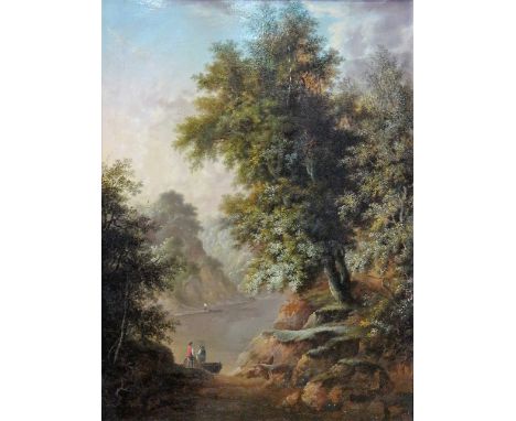 R. W. Brown (19th century), Figures by a river in a wooded clearing, a pair, oil on canvas, each 39cm x 29cm.