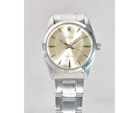 A Rolex Oyster Precision gentleman's steel cased wristwatch, the signed silvered dial with baton shaped numerals, Rolex crown