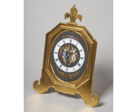 A RARE VICTORIAN LARGE ENGRAVED GILT-BRASS AND PORCELAIN STRUT TIMEPIECEBy Thomas Cole, No. 1833,  London, circa 1863, retail