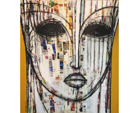 Mohanned Orabi (Syrian b.1977) Untitled, mixed media, face portrait, signed 'ORABI 2007', 150cm x 130cm. Provenance; property