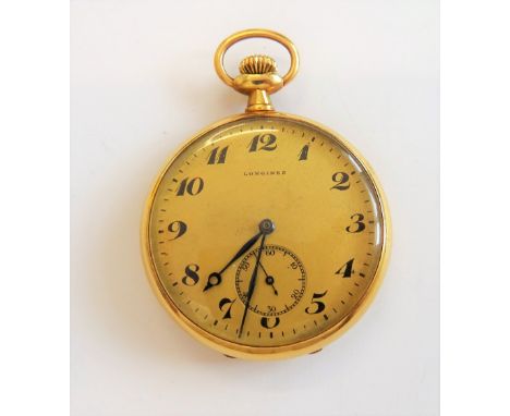 A Longines gold cased, keyless wind, openfaced dress watch, the gilt jewelled lever movement numbered 3002344, gilt metal inn