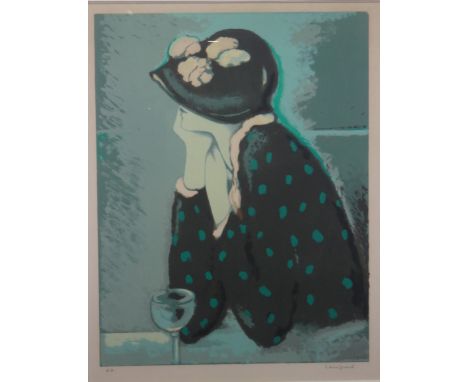 Jean Pierre Cassigneul (b.1935), Seated girl in cloche hat, colour lithograph, signed, 64cm x 50cm. DDS