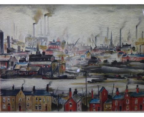 Lawrence Stephen Lowry (1887-1976), Industrial scene, offset lithograph, printed by Chromoworks Ltd, published by J. Lyons &a