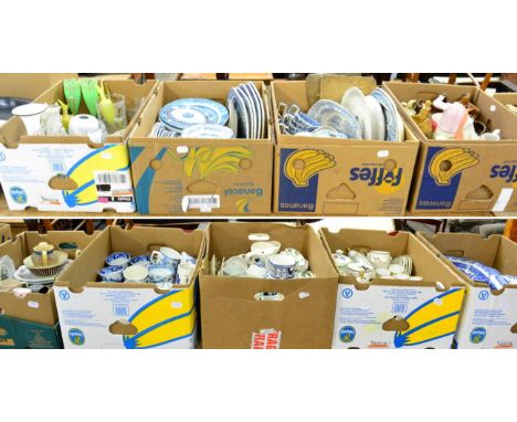 A large quantity of blue and white ceramics; Staffordshire ceramic cottages, part tea sets inlcuding Noritake; Continental pa