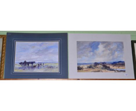 William Norman Gaunt ''Cockle Gatherers'', watercolour; together with another landscape by the same hand with a sketch of a g