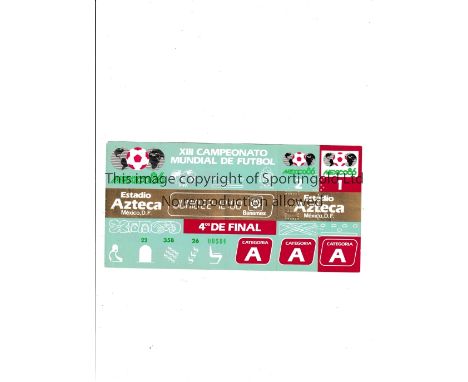 1986 WORLD CUP / HAND OF GOD MATCH / DIEGO MARADONA Unused ticket for England v Argentina 22/6/1986, Quarter-Final at the Azt
