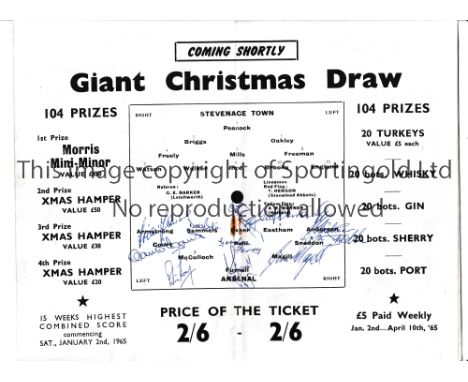 ARSENAL / AUTOGRAPHS Programme for the away Friendly v Stevenage Town 26/10/1964 signed on the line-up page by all 11 Arsenal