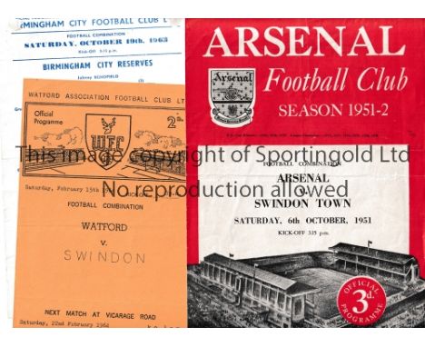 SWINDON TOWN RESERVES Thirteen homes 1956/7 v Cardiff and Cardiff B, 1963/4 v L Orient, Portsmouth, Reading plus aways 1951/2