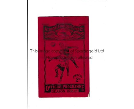 ARSENAL Programme for the home FA Cup tie v Aston Villa 10/1/1931, folded in four. Fair to generally good