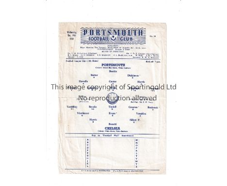 PORTSMOUTH V CHELSEA 1960/1 LEAGUE CUP Scarce single sheet programme for the tie at Portsmouth 14/12/1960, slight horizontal 