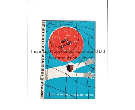 1954 WORLD CUP SEMI-FINAL Programme for Hungary v Uruguay 30/6/1954 in Lausanne, very slight vertical crease. Generally good
