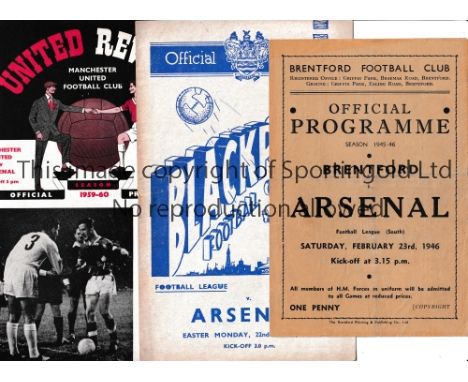 ARSENAL Twenty five programmes: 17 homes 1948 - 1958 including 1948/9 Portsmouth and Tottenham FA Cup, slightly marked and 8 