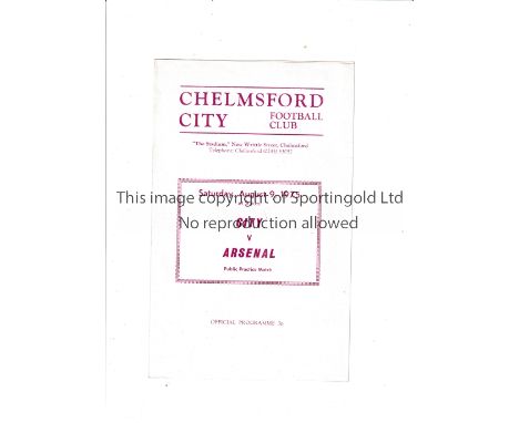 ARSENAL Programme for the away Friendly v Chelmsford City 9/8/1975. Very good