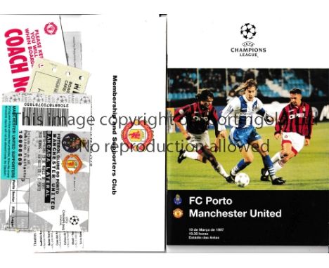 PORTO V MANCHESTER UNITED 1997 Programme, match ticket, airline and coach ticket plus supporters official itinerary for the C