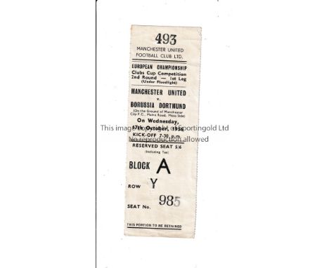 MANCHESTER UNITED V BORUSSIA DORTMUND 1956 TICKET Seat ticket for the match played at Maine Road 17/10/1956, slight horizonta