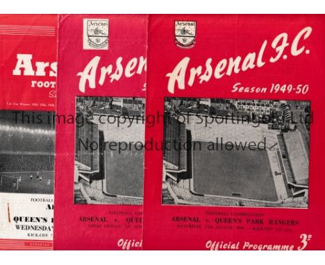 ARSENAL Ten home reserve programmes v QPR, 27/8/49, Football Combination Cup 7/4/50, 25/3/53, &amp; 28/9/54, 10/4/56, 7/9/57,