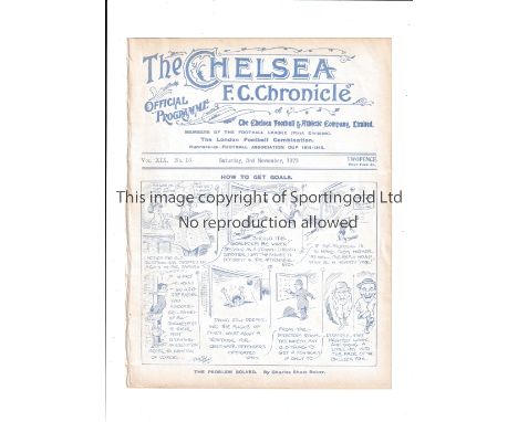 CHELSEA Programme for the home League match at Chelsea v Bolton Wanderers 3/11/1923, ex-binder. Generally good