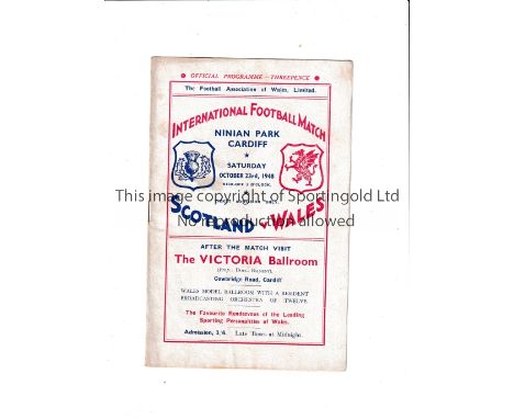 WALES V SCOTLAND 1948 Programme for the International 23/10/1948 at Cardiff. Generally good