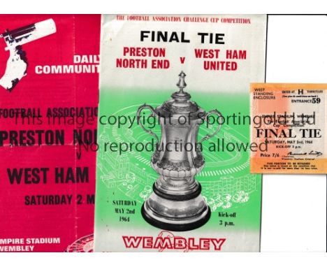 1964 FA CUP FINAL / PRESTON V WEST HAM A programme, song sheet and ticket for the FA Cup Final at Wembley on 2/5/64. The prog