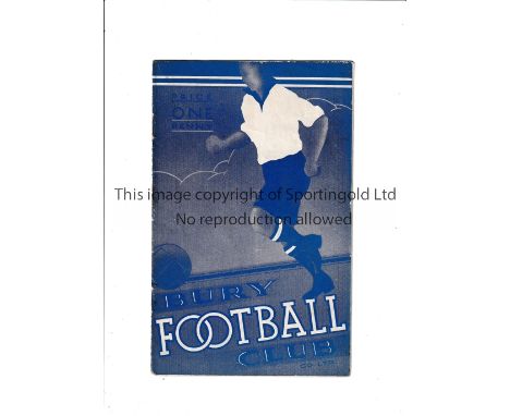 BURY Programme for the home League match v Aston Villa 28/11/1936, staples removed. Generally good