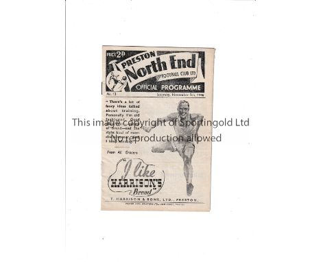 ARSENAL Programme for the away League match v Preston 1946/47, neat writing on the line-up page. Generally good