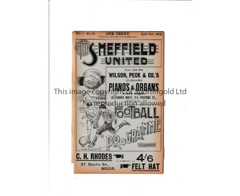 SHEFFIELD UNITED V SUNDERLAND 1898 Programme for the League match at United 2/4/1898 in their first season of issue, Volume 1