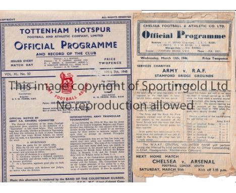 ARMY FOOTBALL PROGRAMMES Two programmes for Representative matches v R.A.F. 13/3/1946 at Chelsea, poor condition and v French