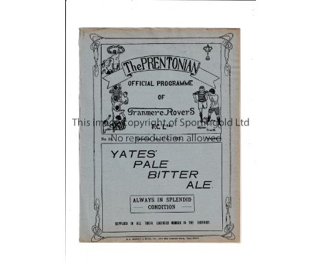 TRANMERE ROVERS V GRIMSBY TOWN 1923 Programme for the League match at Tranmere on 27/1/1923, ex-binder. Generally good