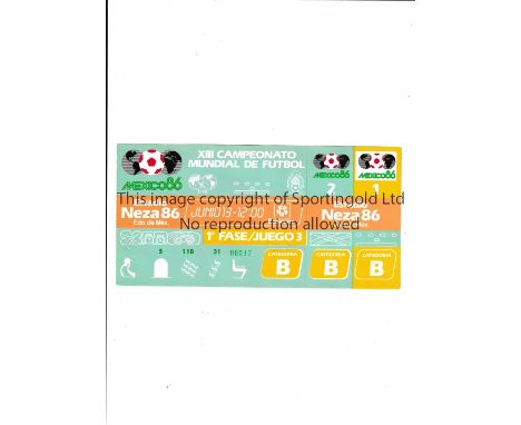 1986 WORLD CUP Unused ticket for Scotland v Uruguay 13/6/1986 at the Neza 86 Stadium. Staple holes on the left. Generally goo