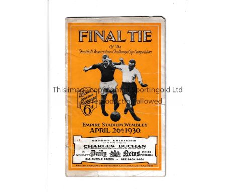 1930 FA CUP FINAL Programme for Arsenal v Huddersfield Town, minor tears on the cover and minor wear at the top right corner.