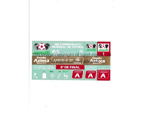 1986 WORLD CUP Unused ticket for England v Paraguay, Round of 16 match 18/6/1986 at the Aztec Stadium. Very good