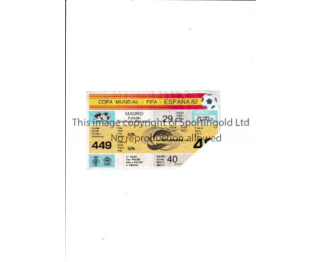 1982 WORLD CUP Ticket for England v Germany 29/6/1982 in Madrid. Good