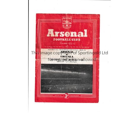 ARSENAL V CHELSEA 1954 Programme for the London FA Cup Final at Arsenal 29/3/1954, folded and team changes. Fair